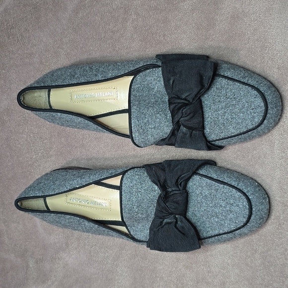 Antonio Melani Gray and Black Felt Loafers Bow/ Wool Size 8.5 - Picture 4 of 11